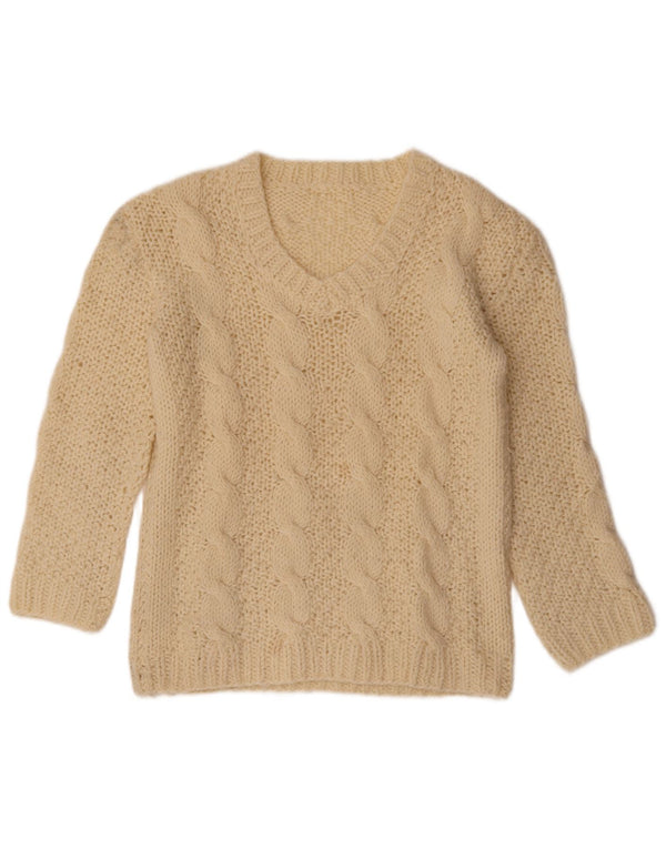 Maglione maglione vintage da donna con scollo a V UK 14 Beige medio