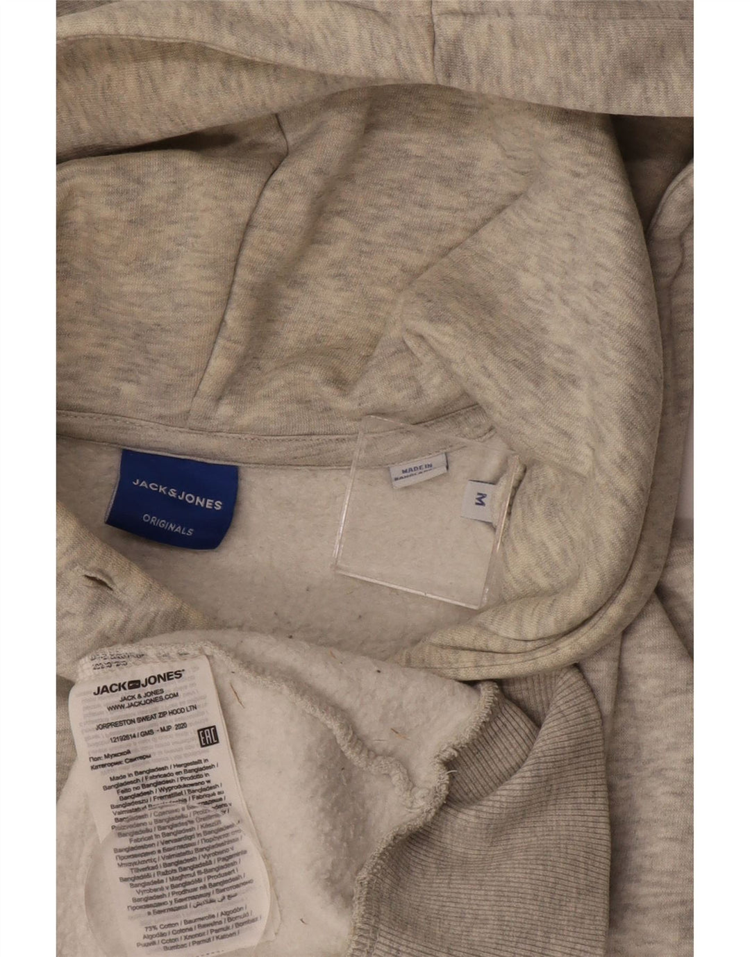 JACK & JONES Maglione con cappuccio e zip da uomo in cotone screziato grigio medio