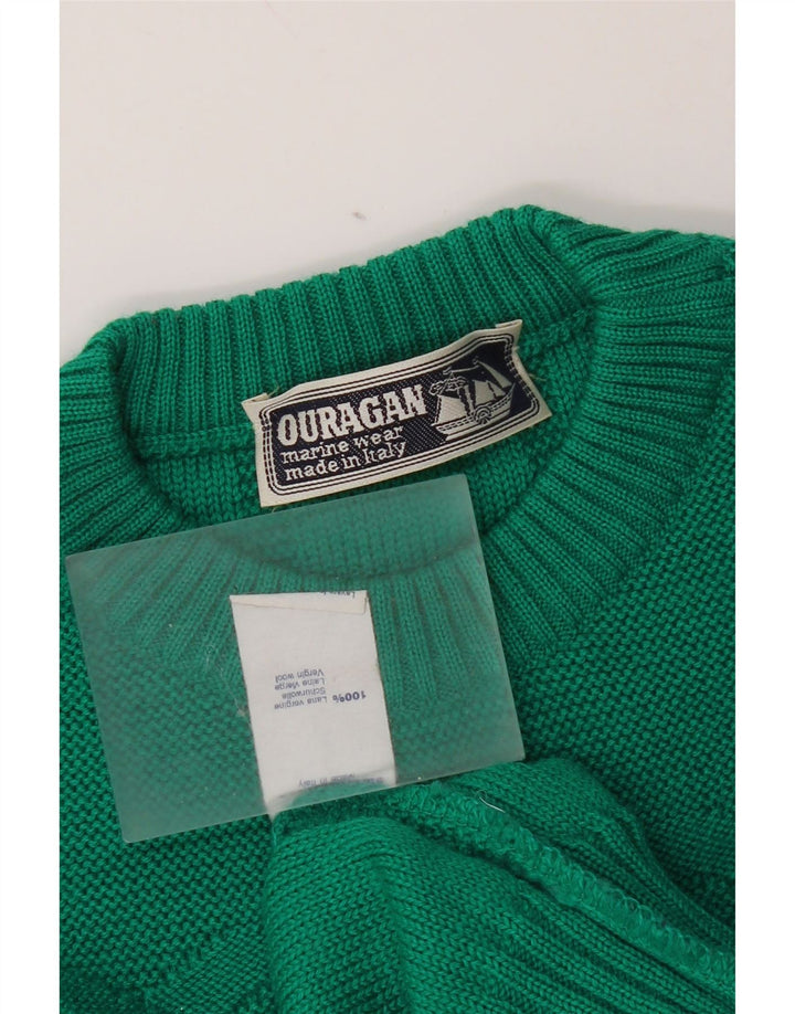 Maglione da uomo girocollo Ouragan in lana vergine verde medio