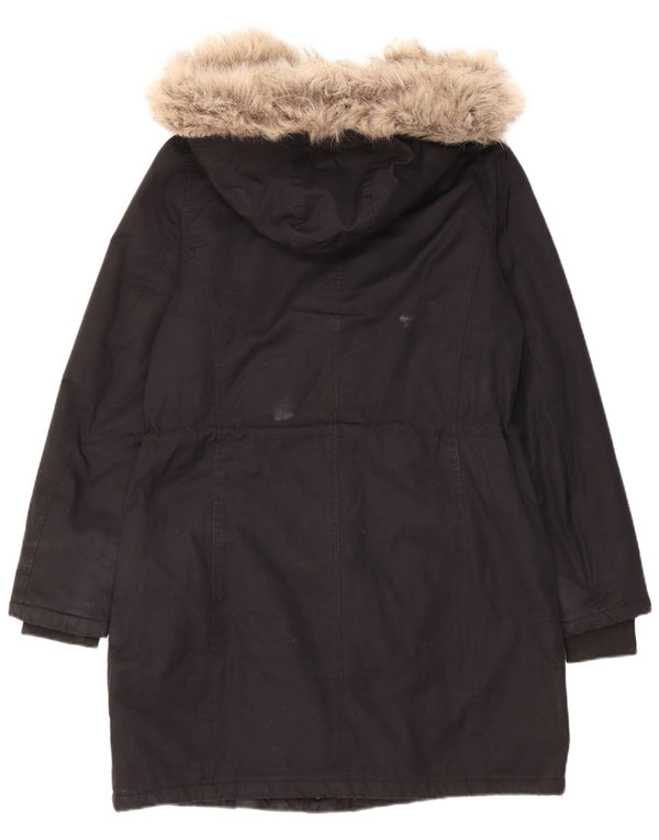 Giacca Parka Sherpa da donna con cappuccio Jigsaw UK 8 piccola in cotone nero