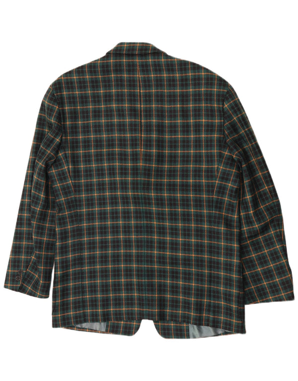 Giacca blazer vintage da uomo a 3 bottoni UK 40 grande lana a quadri verdi