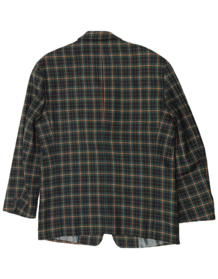 Giacca blazer vintage da uomo a 3 bottoni UK 40 grande lana a quadri verdi
