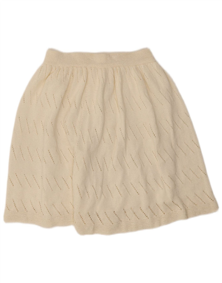 Gonna a trapezio vintage da donna in maglia W26 piccola bianco sporco