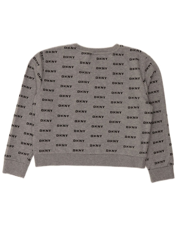 Felpa con grafica corta da donna Dkny UK 16 grande cotone grigio
