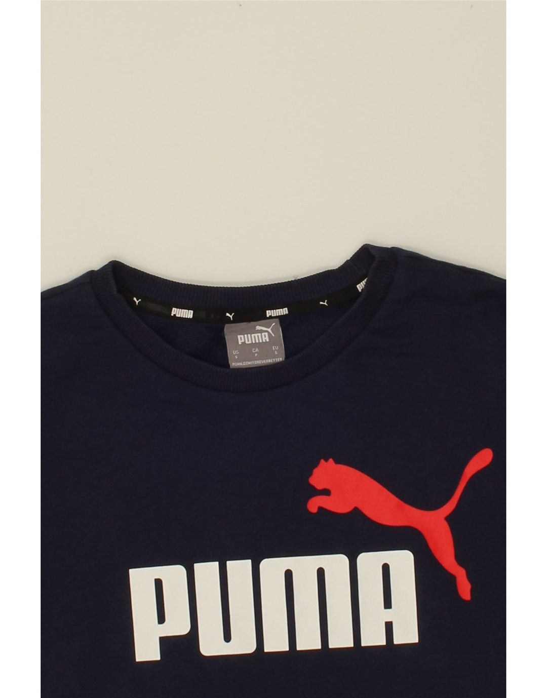 PUMA Mens Graphic Sweatshirt Jumper Small Navy Blue Vintage Puma and Second-Hand Puma from Messina Hembry 