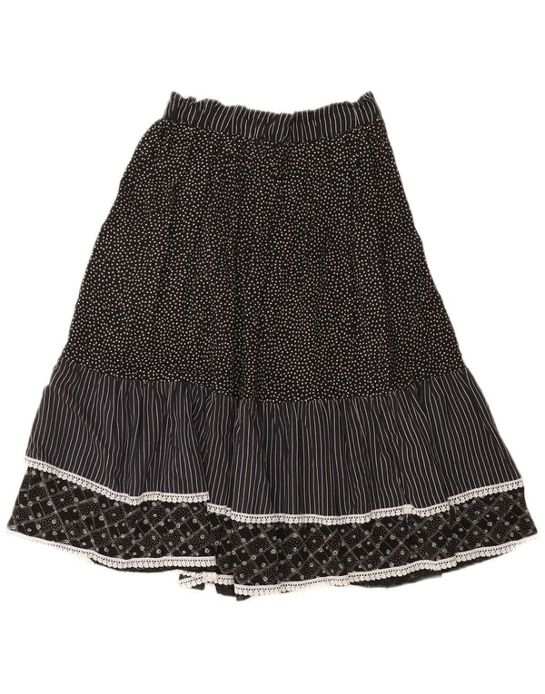 Gonna a strati vintage da donna IT 44 media W32 viscosa maculata nera