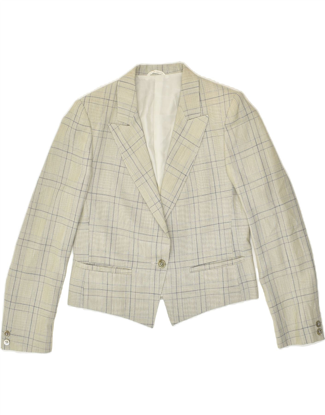 Giacca blazer da donna a 1 bottone VINTAGE UK 12 Lana nuova a quadri grigio medio