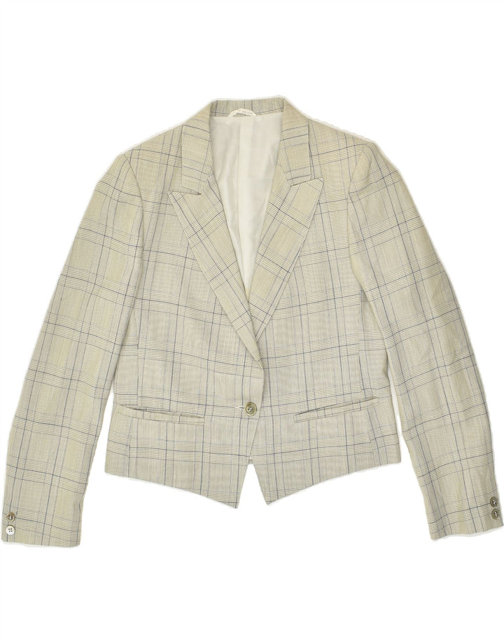 Giacca blazer da donna a 1 bottone VINTAGE UK 12 Lana nuova a quadri grigio medio