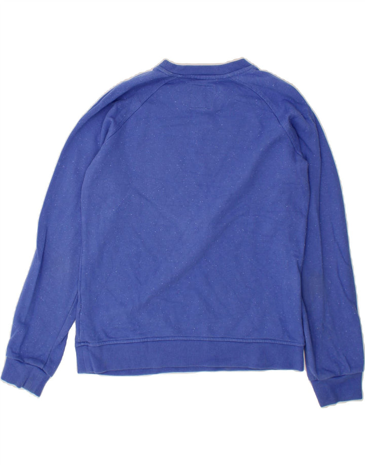 CREW CLOTHING Womens Graphic Sweatshirt Jumper UK 12 Medium Blue Cotton Vintage Crew Clothing and Second-Hand Crew Clothing from Messina Hembry 