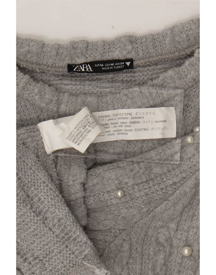 Top in camicetta lavorata a maglia da donna Zara UK 12 Poliestere screziato grigio medio