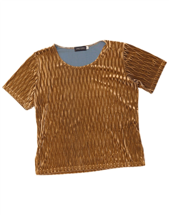 VINTAGE Womens T-Shirt Top UK 18 XL Brown Polyester