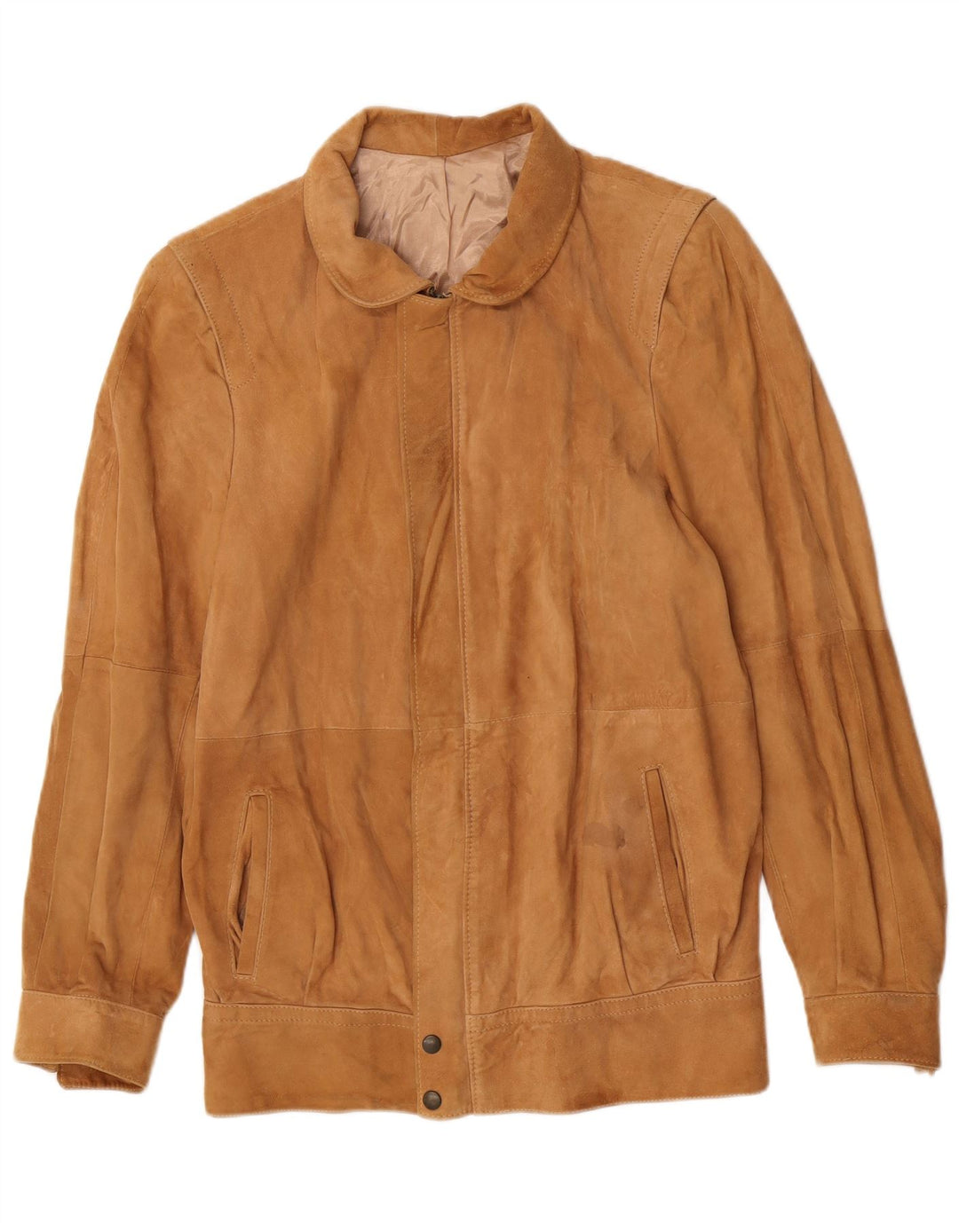 Giacca vintage in pelle scamosciata da uomo IT 46 piccola beige