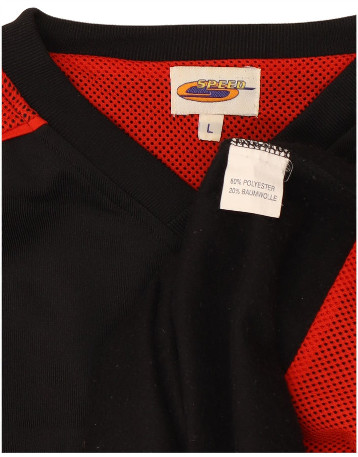 VINTAGE Tuta da uomo pullover Top grande poliestere color block nero