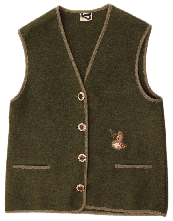 Gilet da donna vintage UK 14 medio in lana kaki
