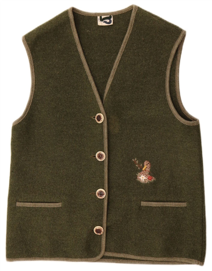 Gilet da donna vintage UK 14 medio in lana kaki