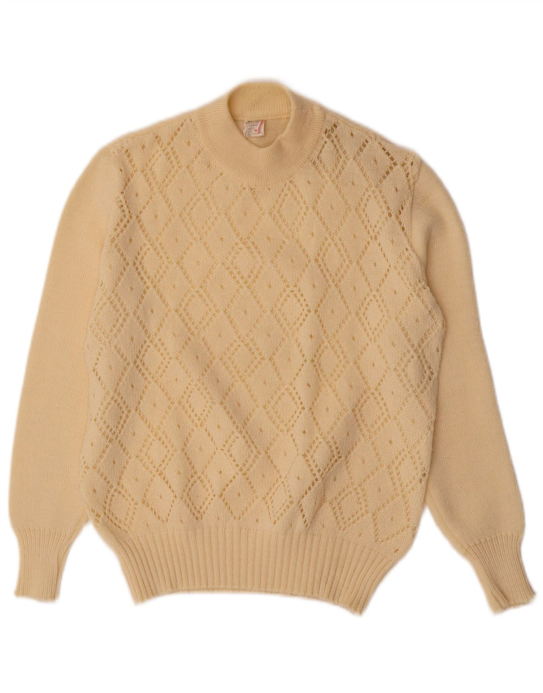 Maglione maglione collo alto da donna VINTAGE UK 10 piccolo bianco sporco