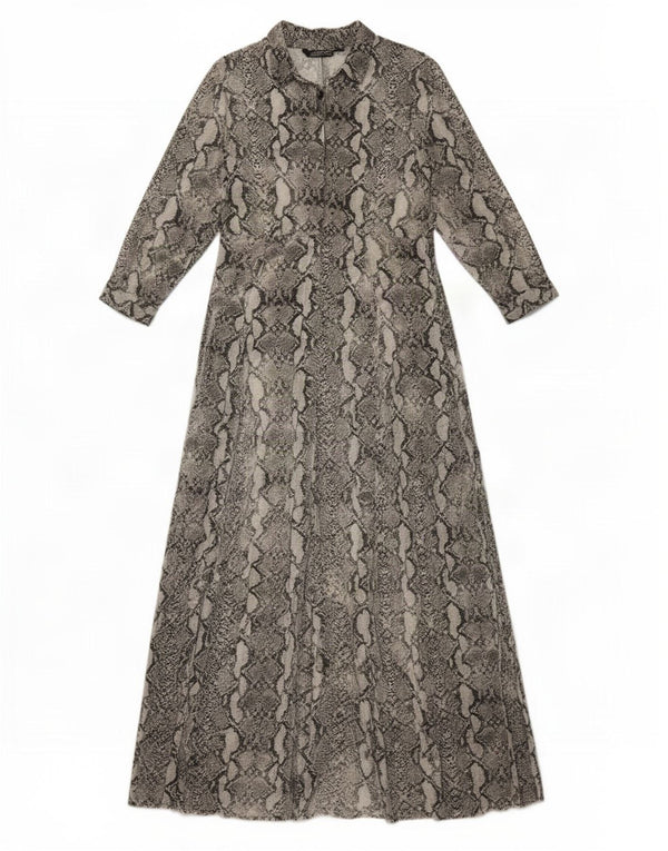 Zara Womens Long Sleeve Maxi Dress UK 10 Small Grey Animal Print