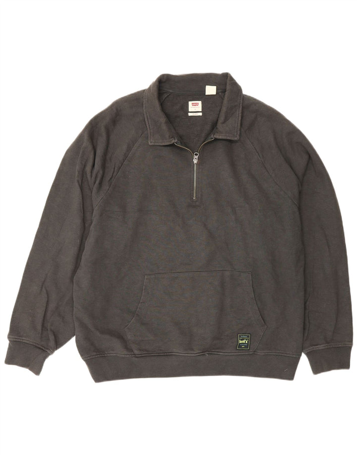 Levi's Felpa da uomo rilassata con collo a polo, maglione grande, cotone grigio