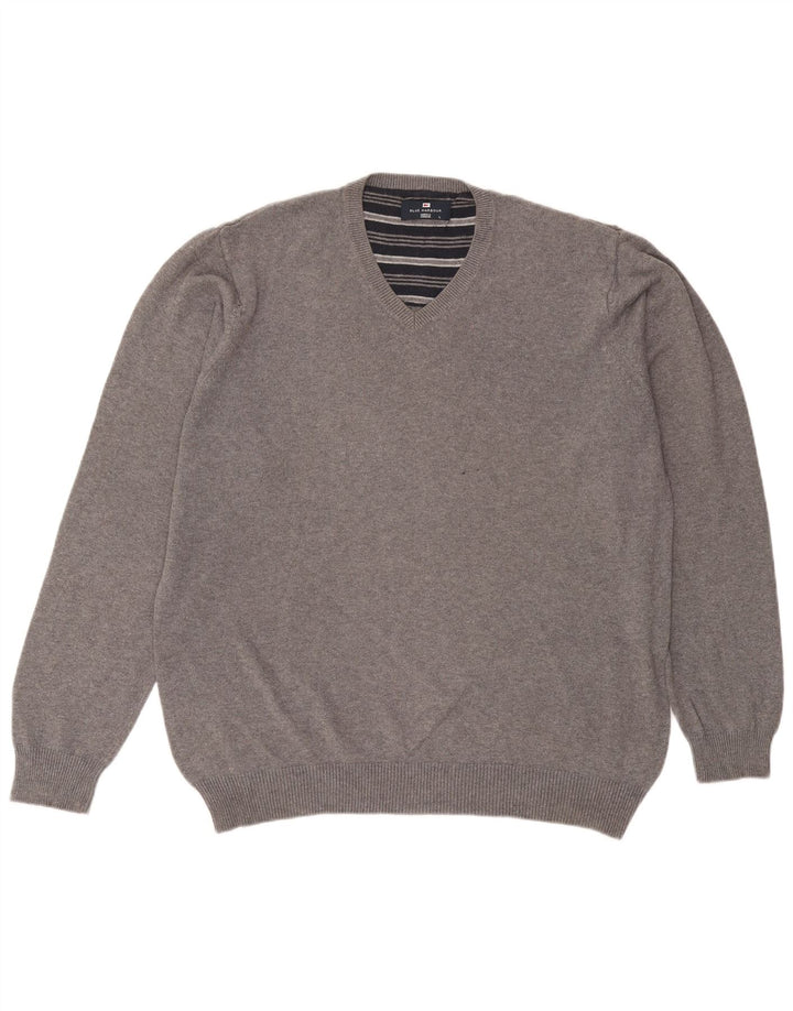Maglione da uomo Marks & Spencer con scollo a V blu Harbour, grande cotone grigio