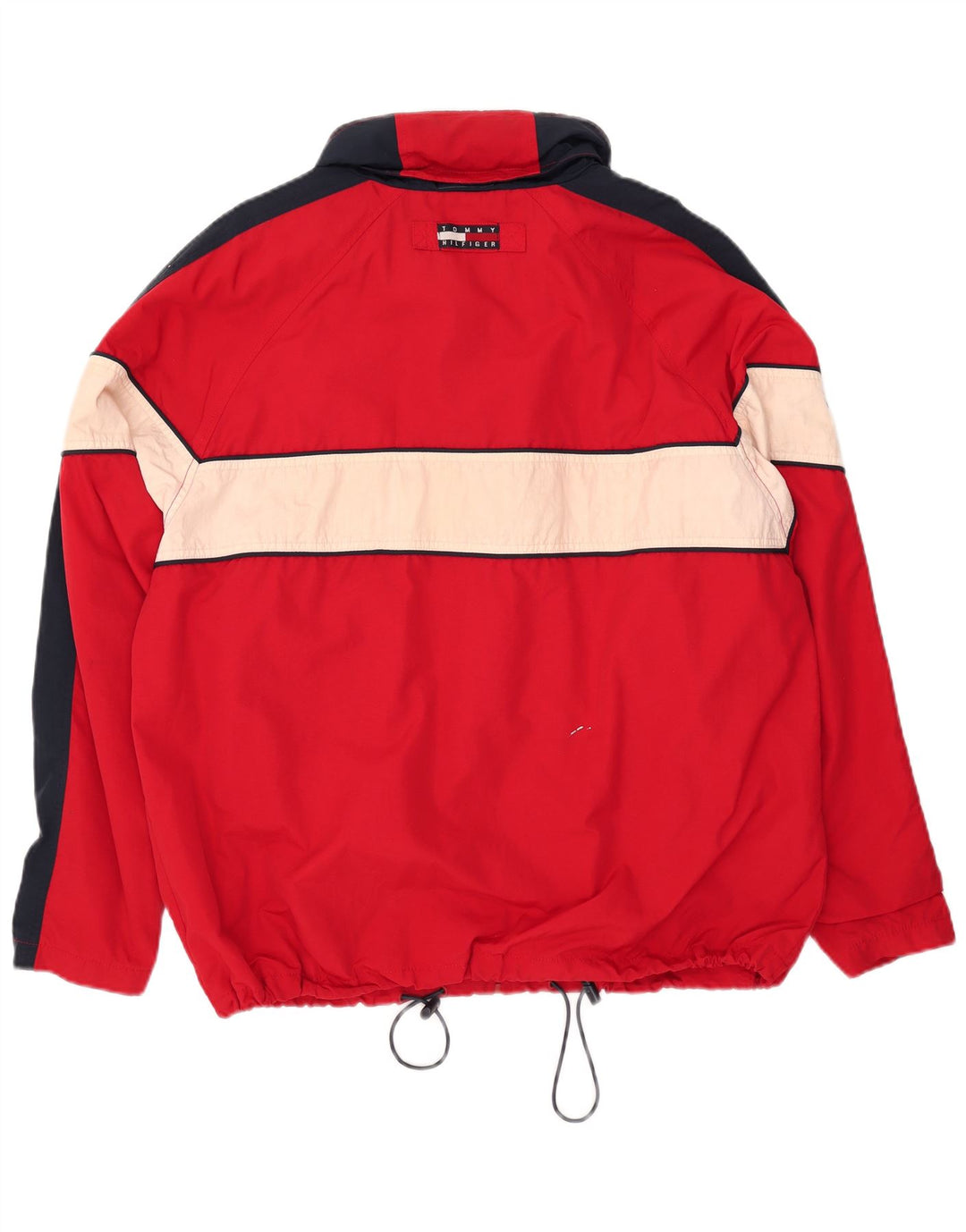Tommy Hilfiger Giacca antipioggia da uomo con cappuccio UK 40 Large Rosso Colourblock Nylon