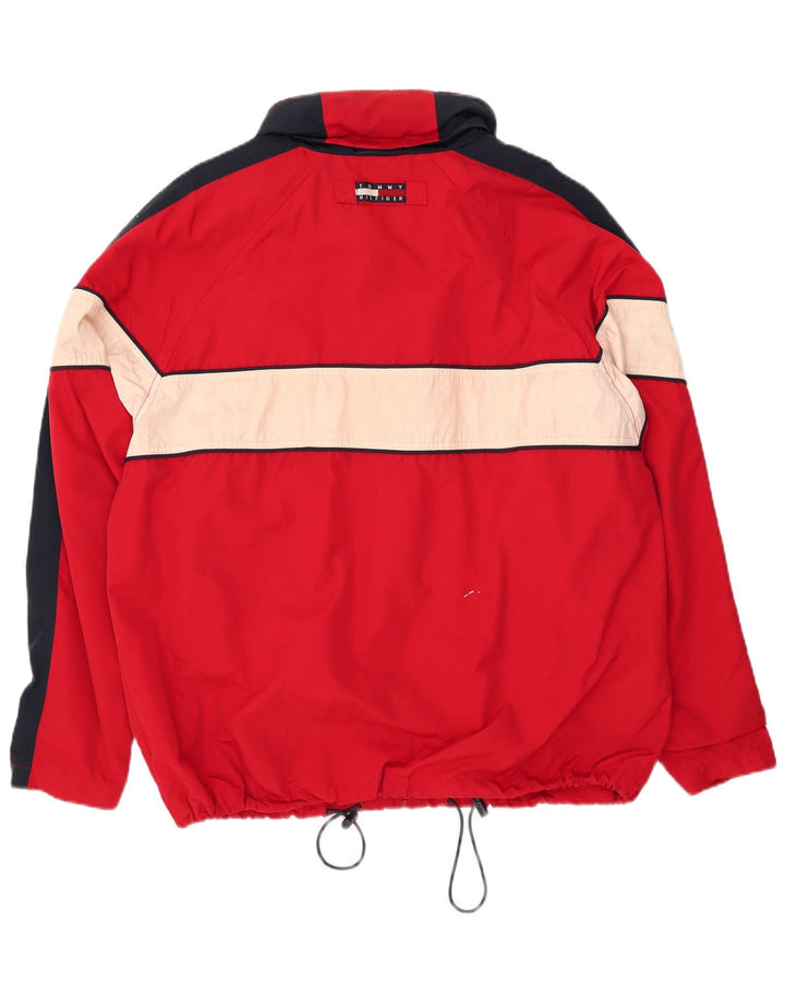 Tommy Hilfiger Giacca antipioggia da uomo con cappuccio UK 40 Large Rosso Colourblock Nylon