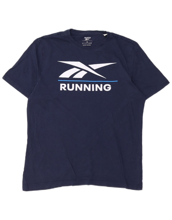T-shirt grafica da uomo REEBOK Top Large in cotone blu navy