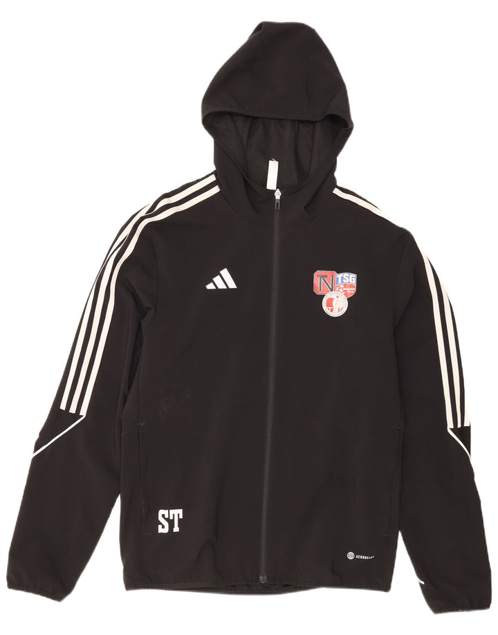 Giacca da ginnastica da uomo con grafica Adidas con cappuccio, piccola, in poliestere nero
