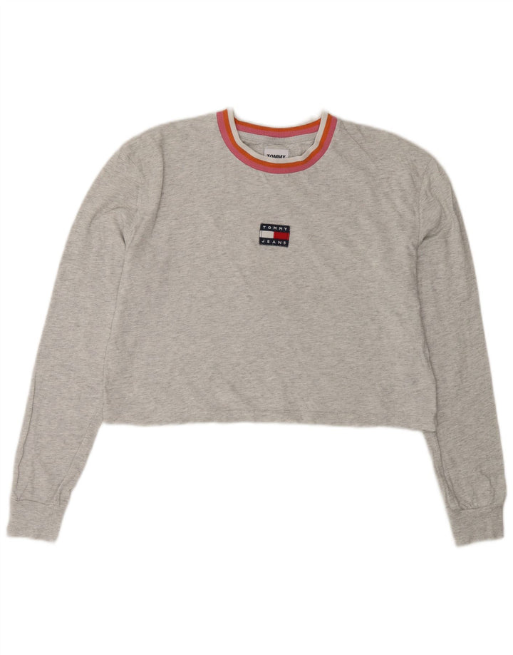 Top corto oversize da donna Tommy Hilfiger manica lunga UK 10 piccolo grigio