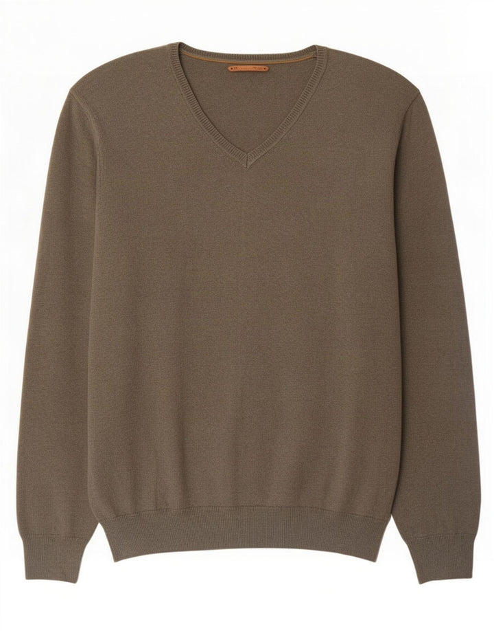 Massimo Dutti Maglione da uomo con scollo a V grande color kaki