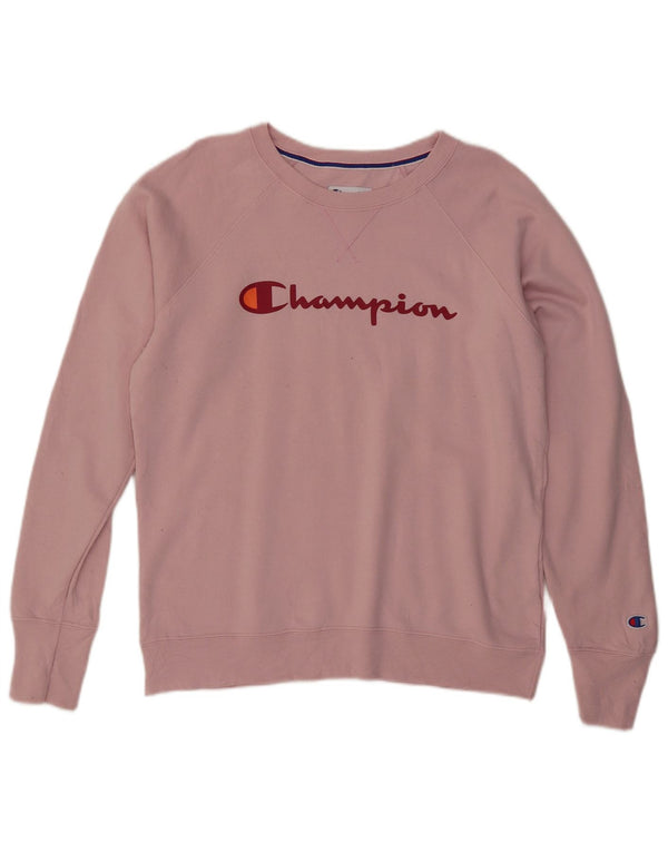 CHAMPION Felpa con grafica da donna Maglione UK 16 Large Rosa Poliestere