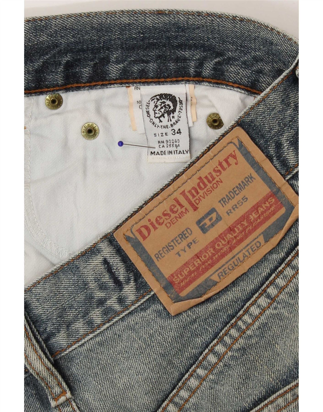 Jeans dritti invecchiati da uomo Diesel W34 L31 in cotone blu