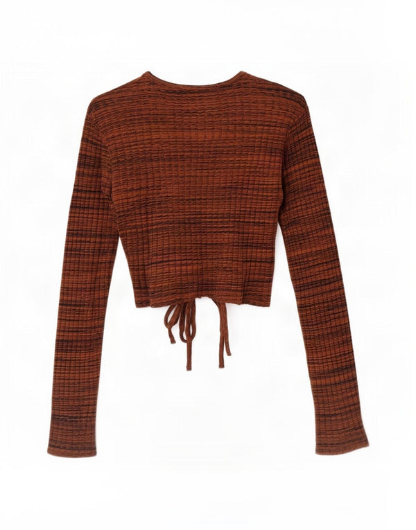 Top corto da donna Zara a maniche lunghe UK 8 piccolo cotone a righe marroni