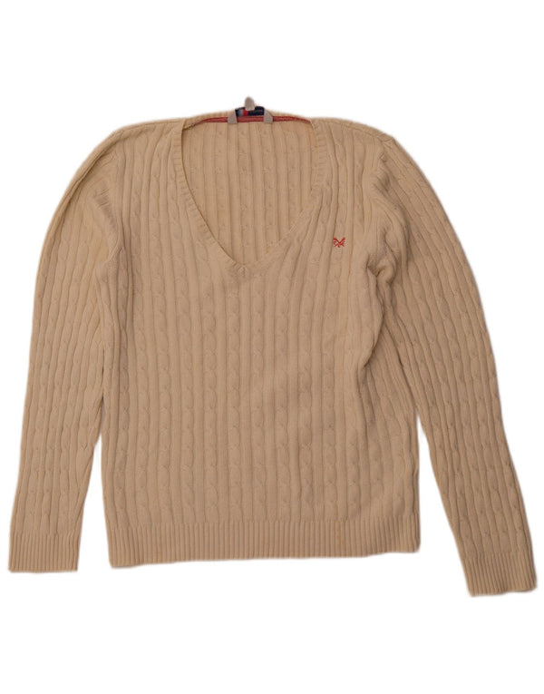 CREW CLOTHING Maglione da donna con scollo a V UK 18 XL cotone bianco sporco