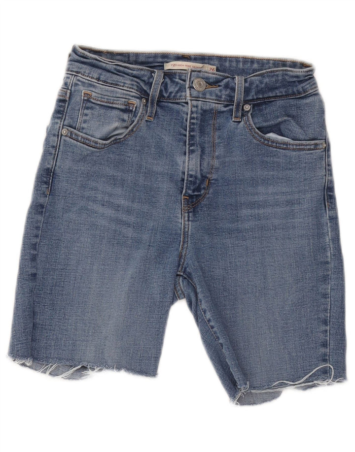 Pantaloncini di jeans a vita alta Levi's 721 da donna W26 piccoli in cotone blu