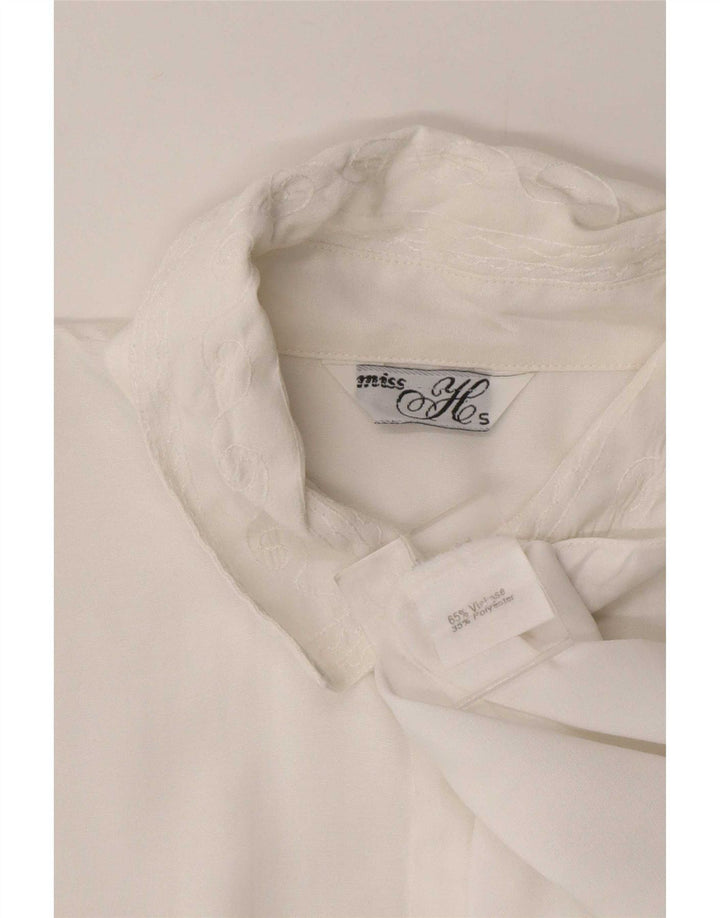 Camicetta camicia oversize da donna vintage UK 10 piccola viscosa bianca
