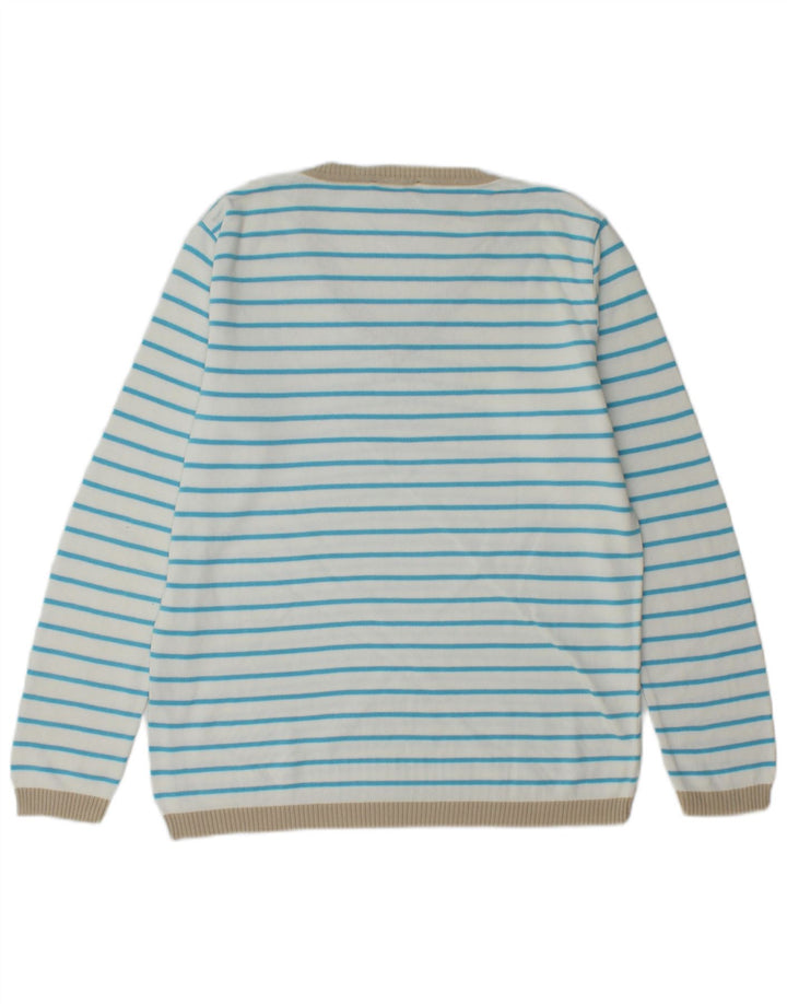 EDDIE BAUER Womens V-Neck Jumper Sweater UK 10 Small White Striped