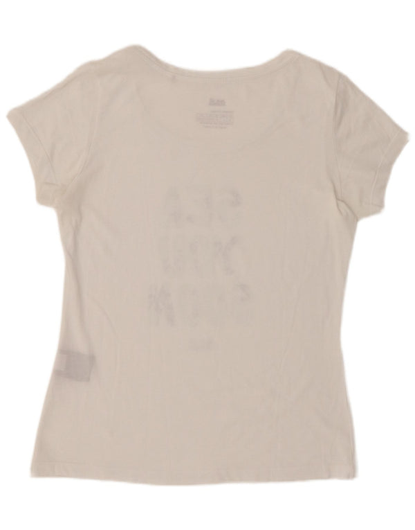 JACK WOLFSKIN T-shirt grafica da donna Top UK 10/12 Cotone bianco medio
