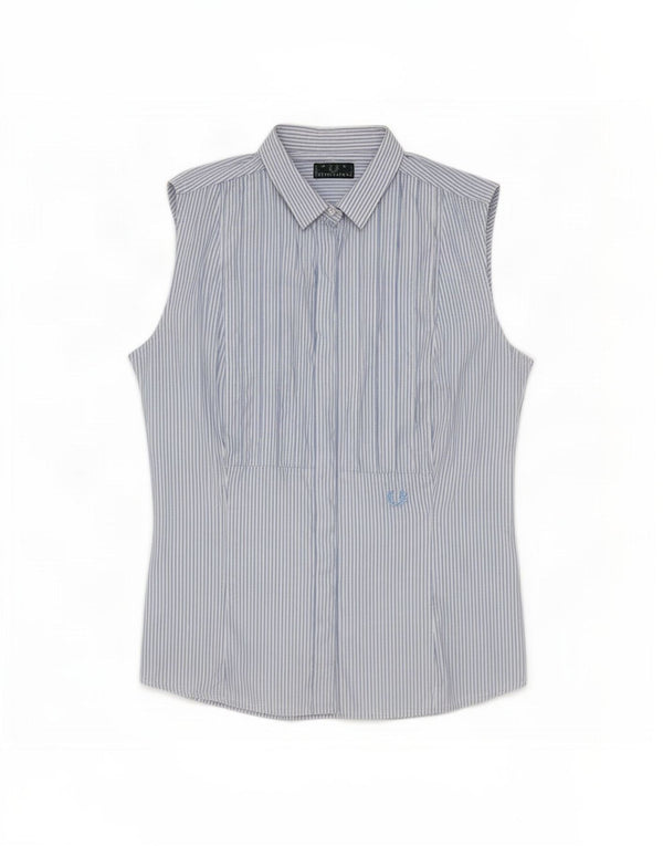 Camicia senza maniche da donna Fred Perry UK 14 Cotone a righe grandi blu