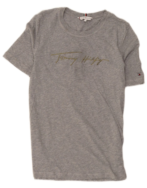 T-shirt grafica da donna Tommy Hilfiger Top UK 2 2XS cotone grigio