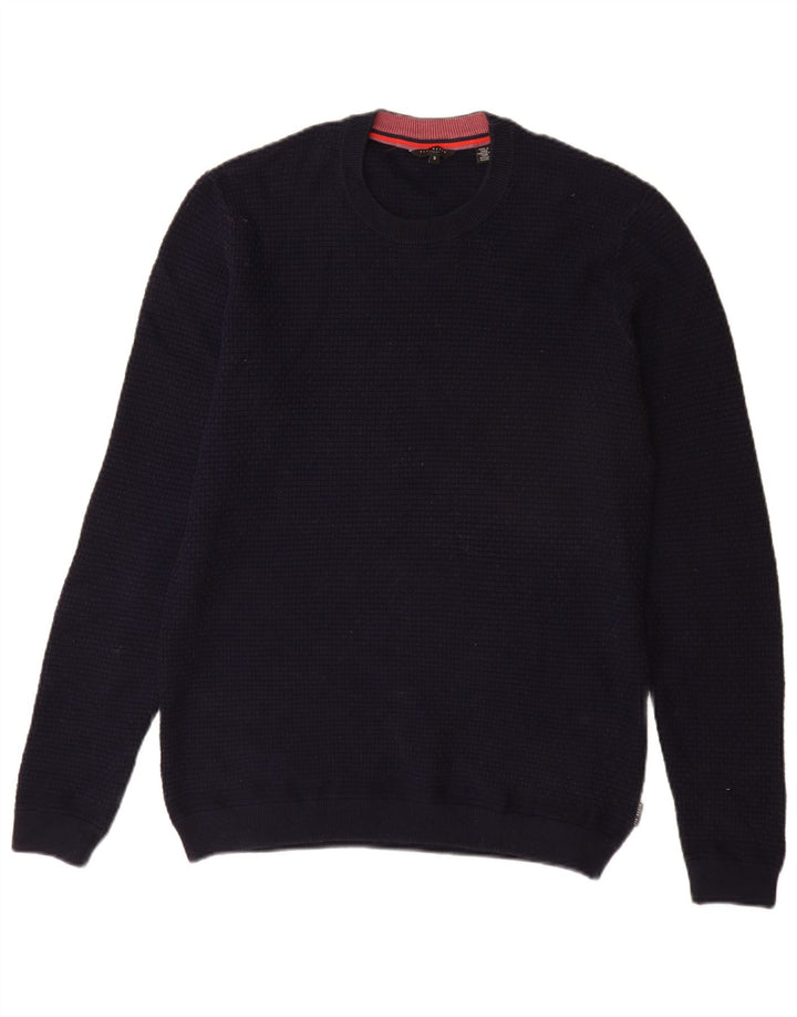 Maglione maglione girocollo da uomo Ted Baker taglia 3 cotone medio blu navy