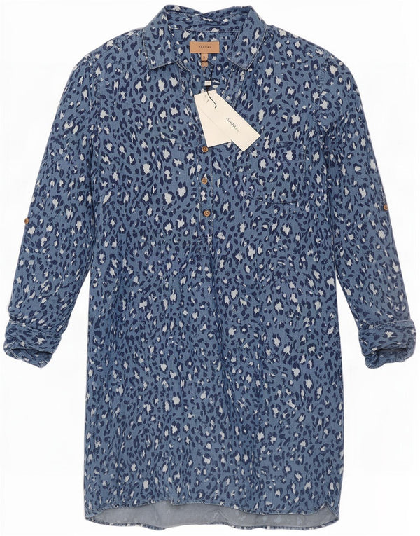 Abito camicia pullover da donna Kachel UK 12 Lyocell con stampa animalier blu medio