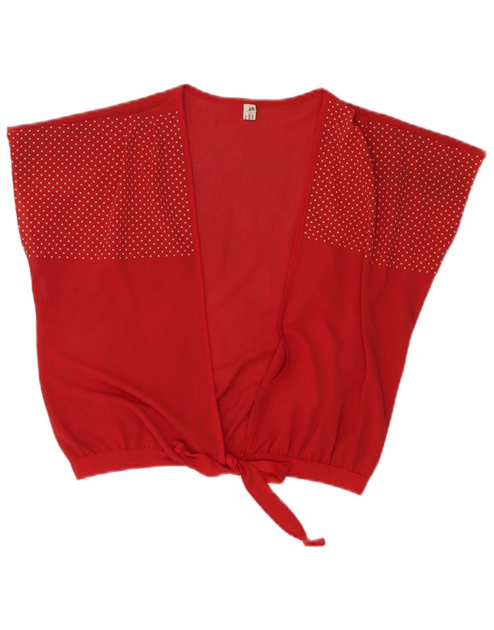 Top cardigan con cravatta vintage da donna IT 46 grande triacetato maculato rosso