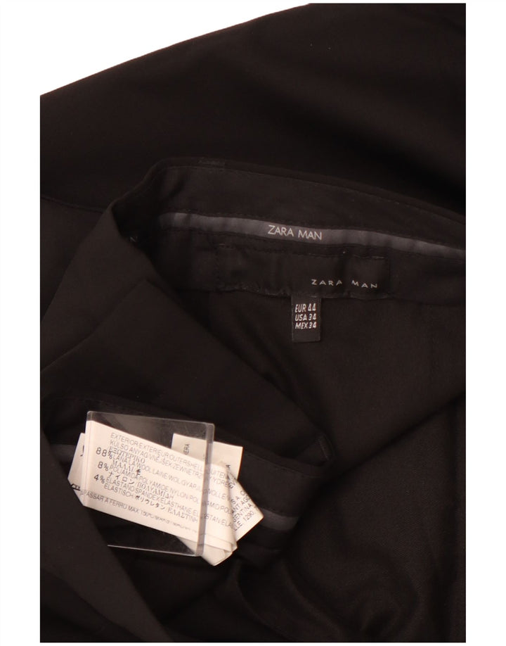 Pantaloni da abito dritti da uomo ZARA EU 44 Large W34 L31 Lana nera