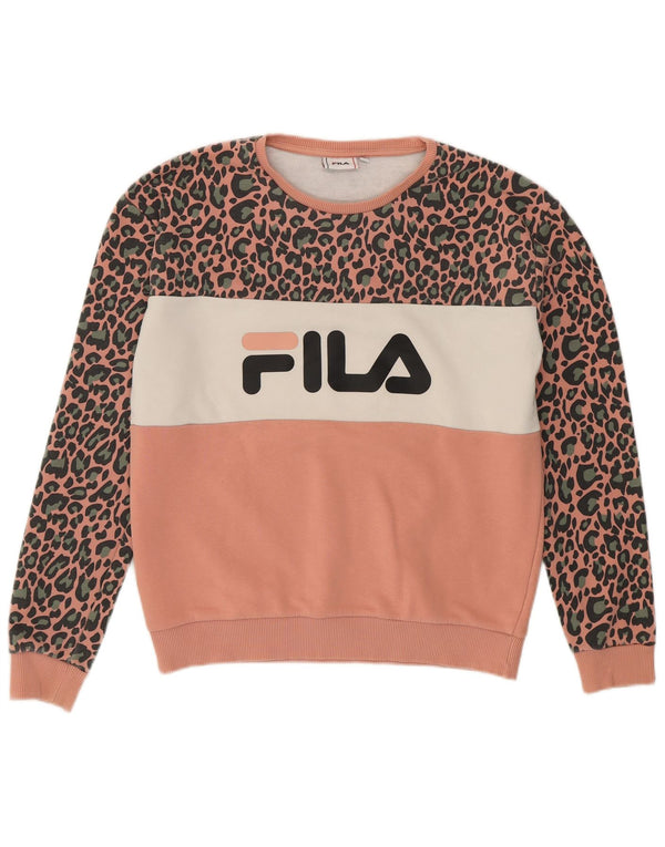 Felpa grafica da donna Fila Jumper UK 14 Cotone con stampa animalier rosa medio