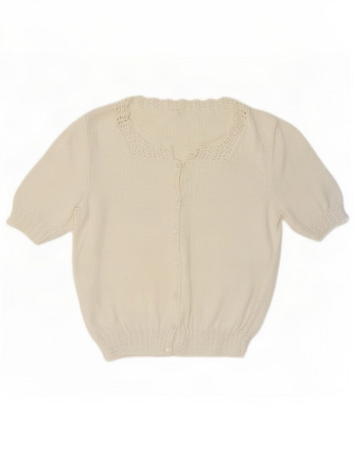 Top camicetta a maniche corte da donna vintage UK 14 bianco medio