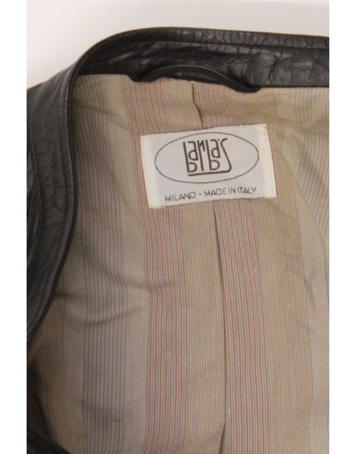 Giacca da motociclista in pelle vintage da uomo UK 48 4XL Nera