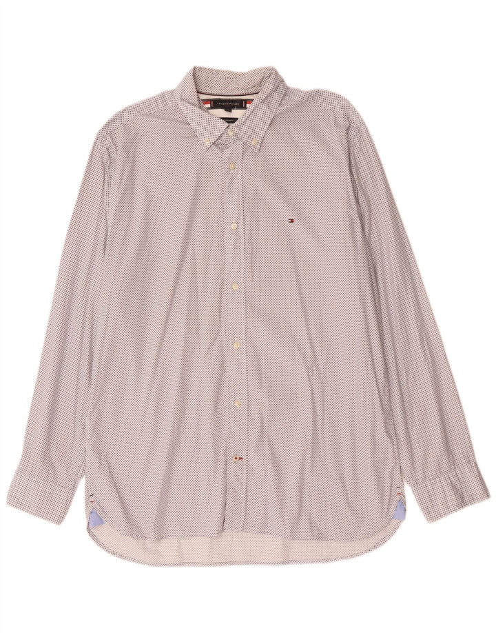 TOMMY HILFIGER Camicia da uomo vestibilità regolare XL cotone maculato bianco