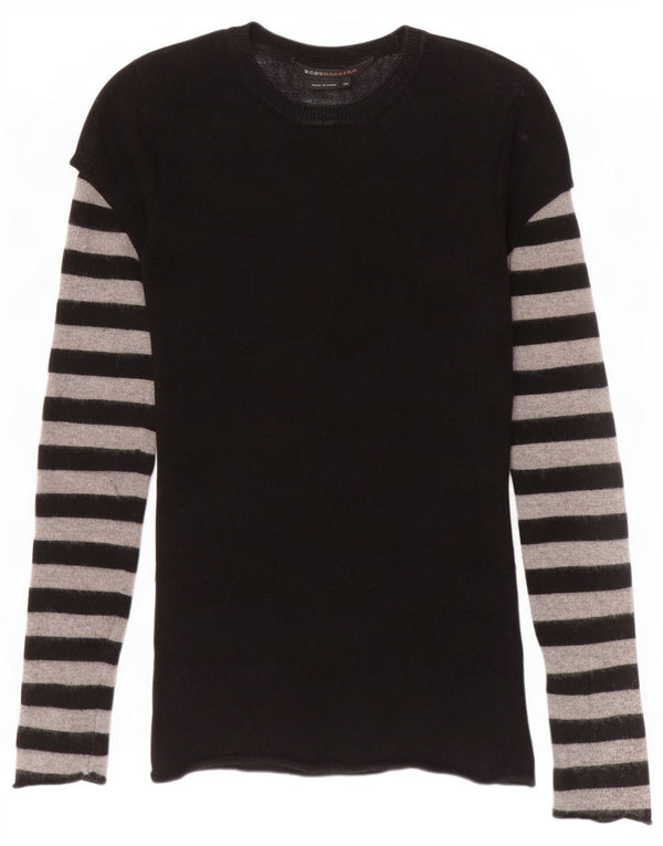 BCBGMAXAZRIA Maglione maglione girocollo con grafica da donna UK 6 XS a righe nere