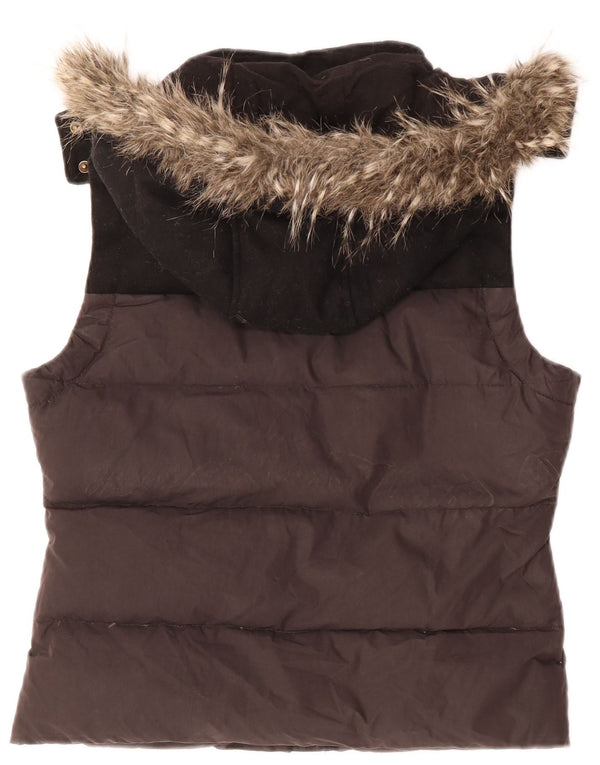 JACK WILLS Gilet imbottito con cappuccio da donna UK 12 Medium Nero Colourblock
