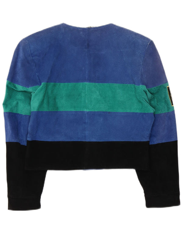 C&A Giacca da donna in pelle scamosciata con grafica corta UK 12 Colorblock blu medio